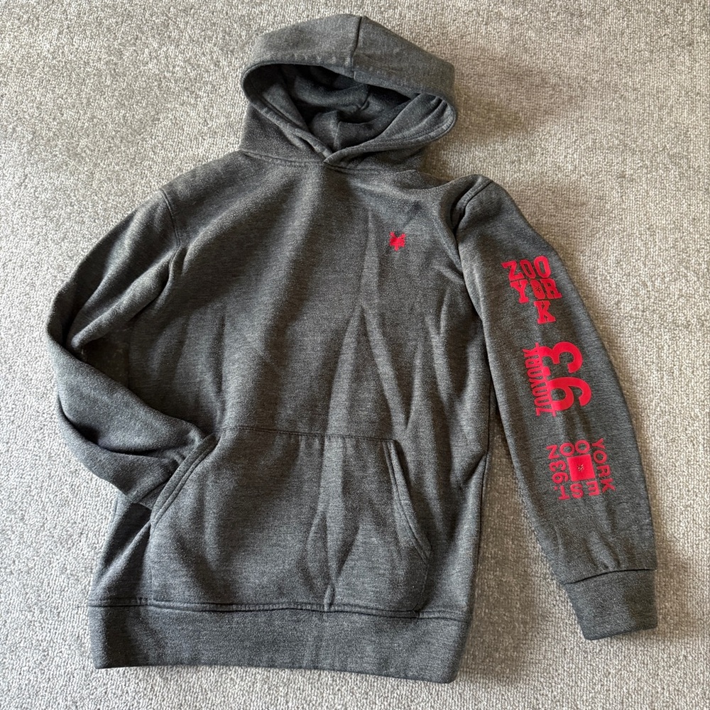 Zoo York Boys Large 14/16 Gray Hoodie Skate Streetwear Sweatshirt Sleeve Logo